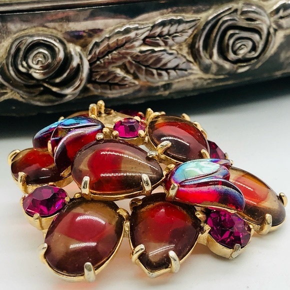 Rare Vintage Signed Schiaparelli Givre Glass Brooch - Picture 7 of 14
